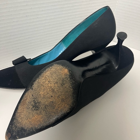 DeLiso Debs Retro Whimsy Goth Lolita Mad Men Black Suede Heels with Bow sz 8.5 - Picture 4 of 4